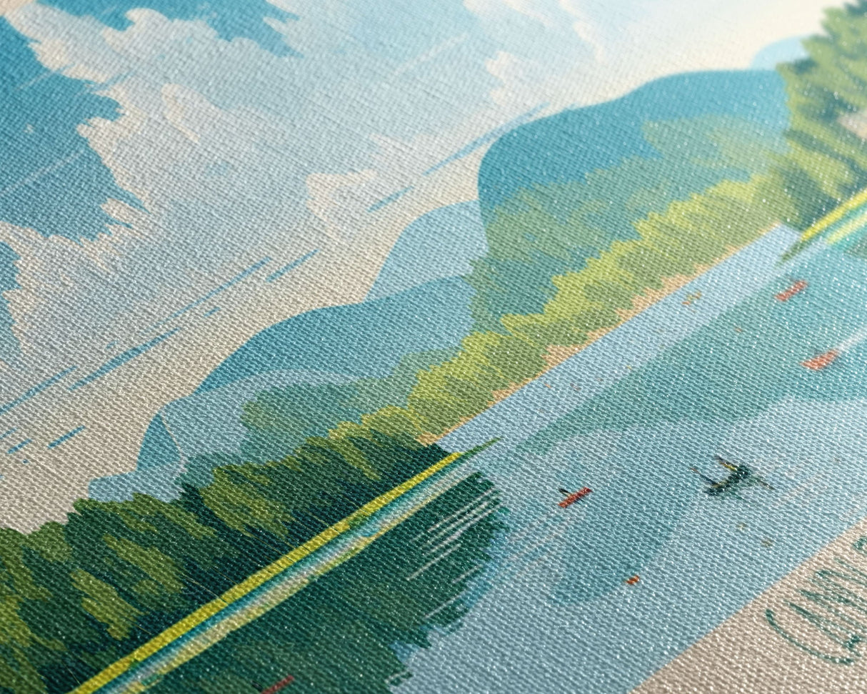 Candlewood Lake Connecticut Framed Canvas Print, Pop Art Panoramic Travel Poster, Midcentury Modern, Wall Art, Scenic Nature Painting, Bedroom Decor