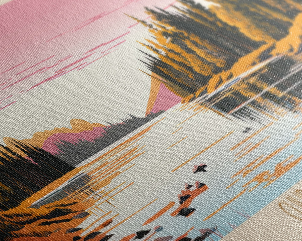 Churchill Lake Saskatchewan Framed Canvas Print, Midcentury Modern Panoramic Wall Art, Living Room Decor, Pop Art, Travel Poster Art, Scenic Nature Painting, Lake House Decor