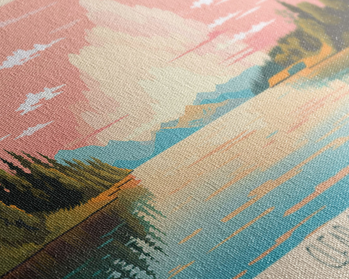 Clear Springs Lake Mississippi Framed Canvas Print, Pop Art Panoramic Travel Poster, Midcentury Modern, Wall Art, Scenic Nature Painting, Bedroom Decor, Living Room Art