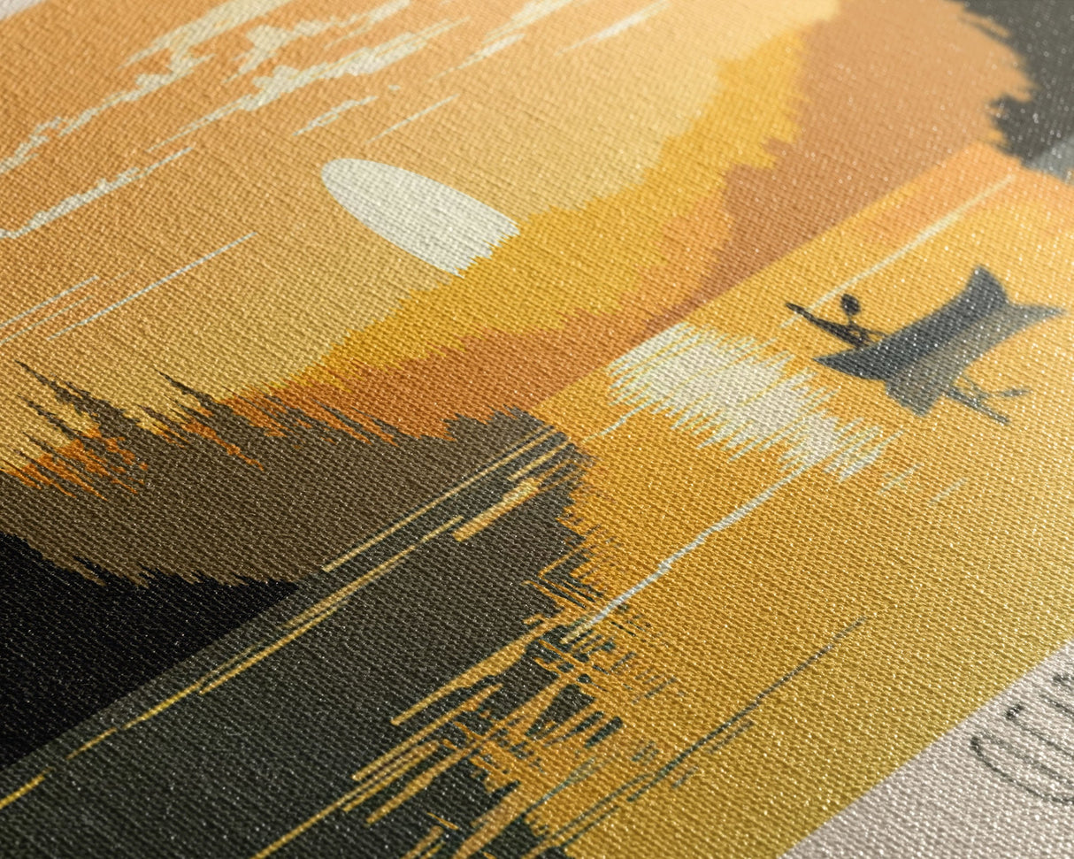 Clearwater Lake Missouri Framed Canvas Print, Pop Art Panoramic Travel Poster, Midcentury Modern, Wall Art, Scenic Nature Painting, Bedroom Decor, Living Room Art