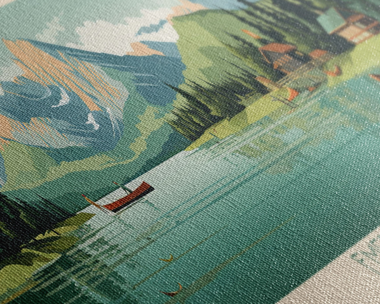 Emerald Lake Colorado Framed Canvas Print, Panoramic Art, Midcentury Modern, Pop Art, Living Room Wall Art, Travel Poster, Lake Art