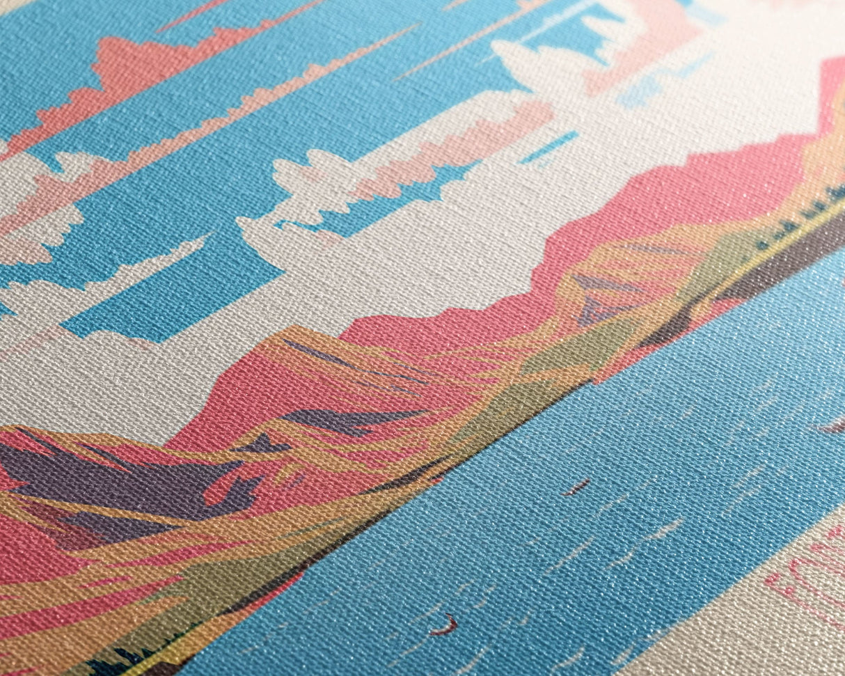 Fort Peck Lake Montana Framed Canvas Print, Panoramic Wall Art, Midcentury Modern, Pop Art, Bedroom Decor, Travel Poster, Nature Art, Artistic Decor