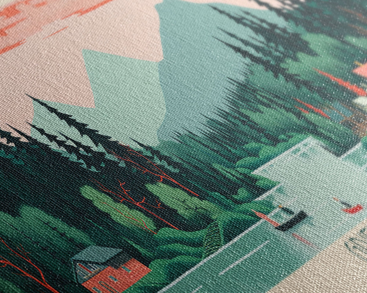 Griffith Lake Vermont2 Framed Canvas Print, Panoramic Art, Midcentury Modern, Pop Art, Bedroom Decor, Travel Poster, Artistic Decor, Home Decor