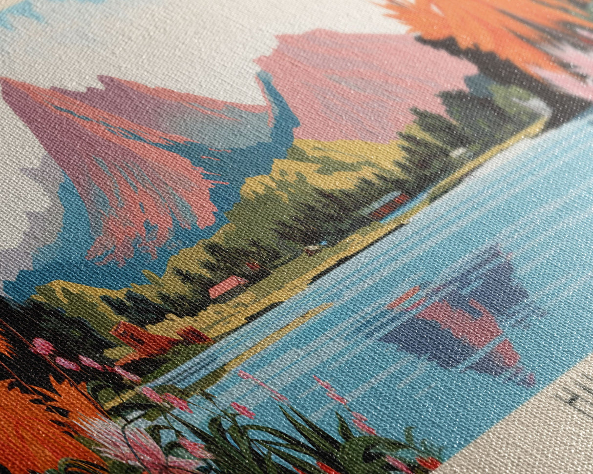 Halulu Lake Hawaii Framed Canvas Print, Panoramic Art, Midcentury Modern, Pop Art, Bedroom Decor, Travel Poster, Artistic Decor, Home Decor