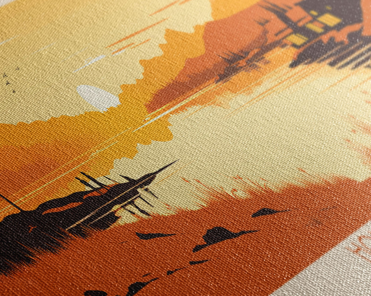 Homme Lake North Dakota Framed Canvas Print, Panoramic Wall Art, Midcentury Modern, Pop Art, Bedroom Decor, Travel Poster, Artistic Home Decor