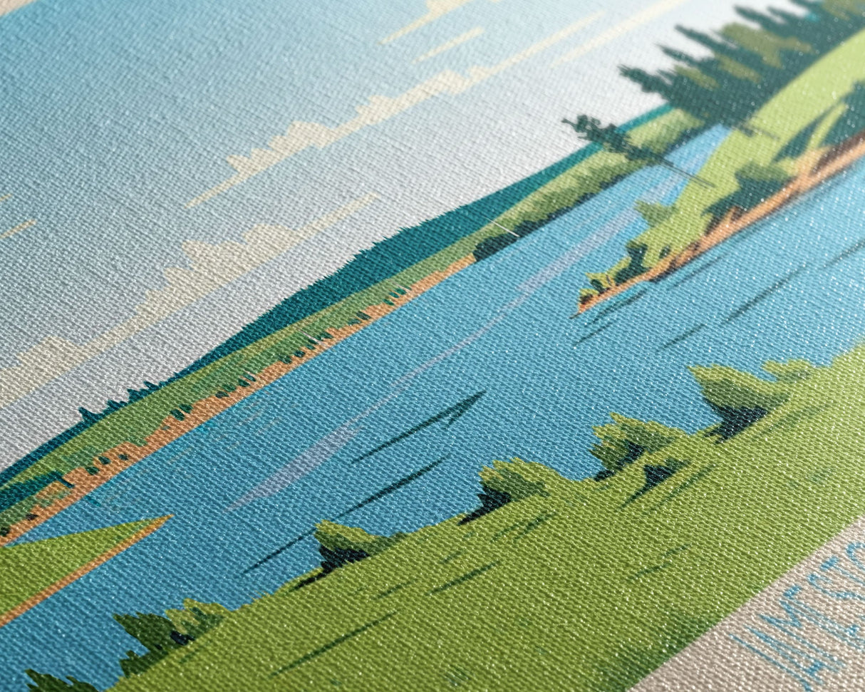 Jamestown Reservoir North Dakota Framed Canvas Print, Panoramic Art, Midcentury Modern, Pop Art, Living Room Decor, Travel Poster, Artistic Home Decor