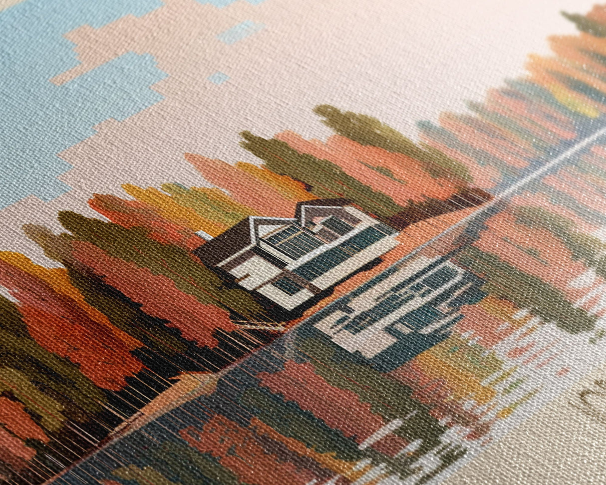 Jordan Lake North Carolina Framed Canvas Print, Panoramic Art, Midcentury Modern, Pop Art, Lake House Decor, Travel Poster, Living Room Art