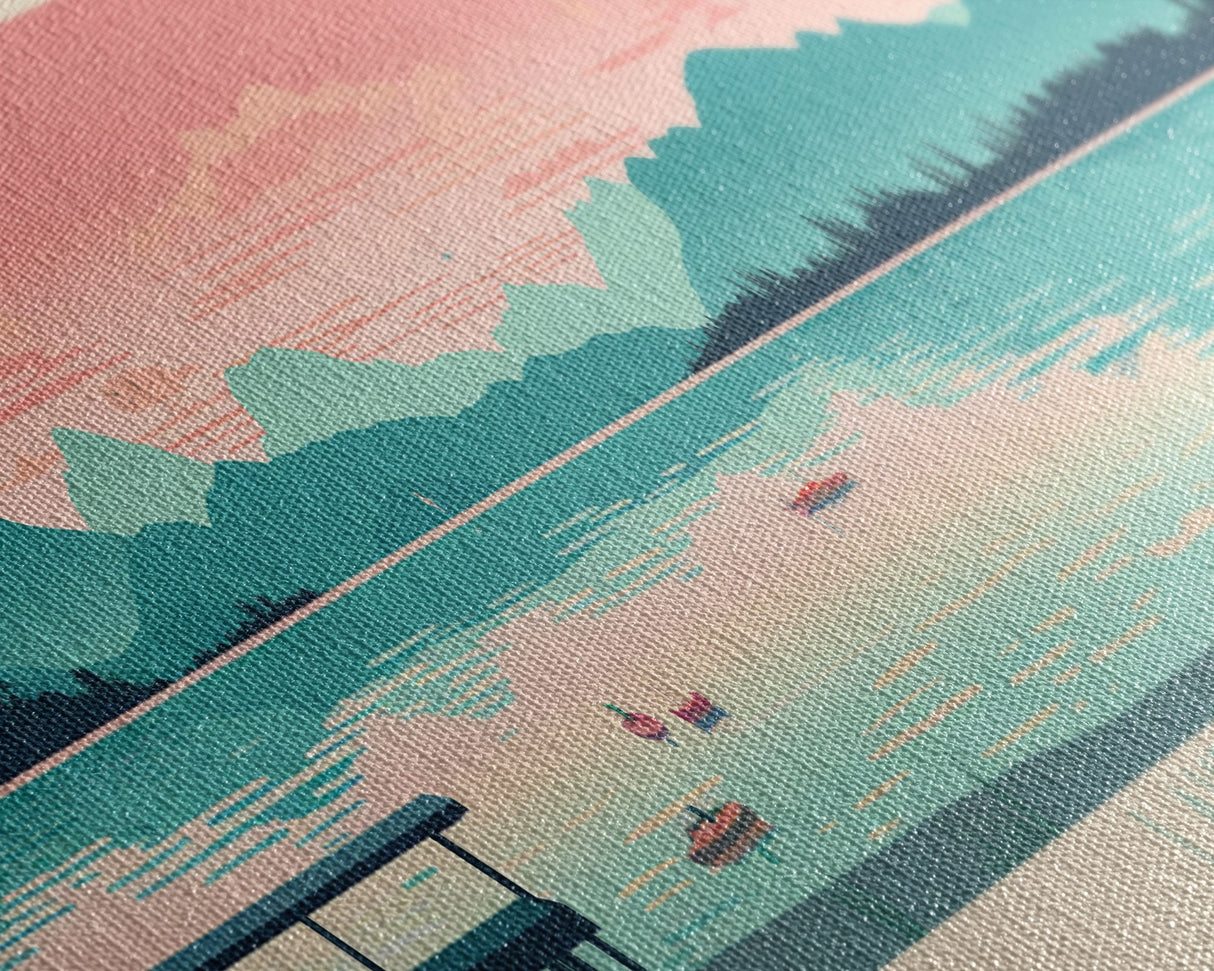 Lake George Florida Framed Canvas Print, Panoramic Wall Art, Midcentury Modern, Pop Art, Bedroom Decor, Travel Poster, Living Room Art