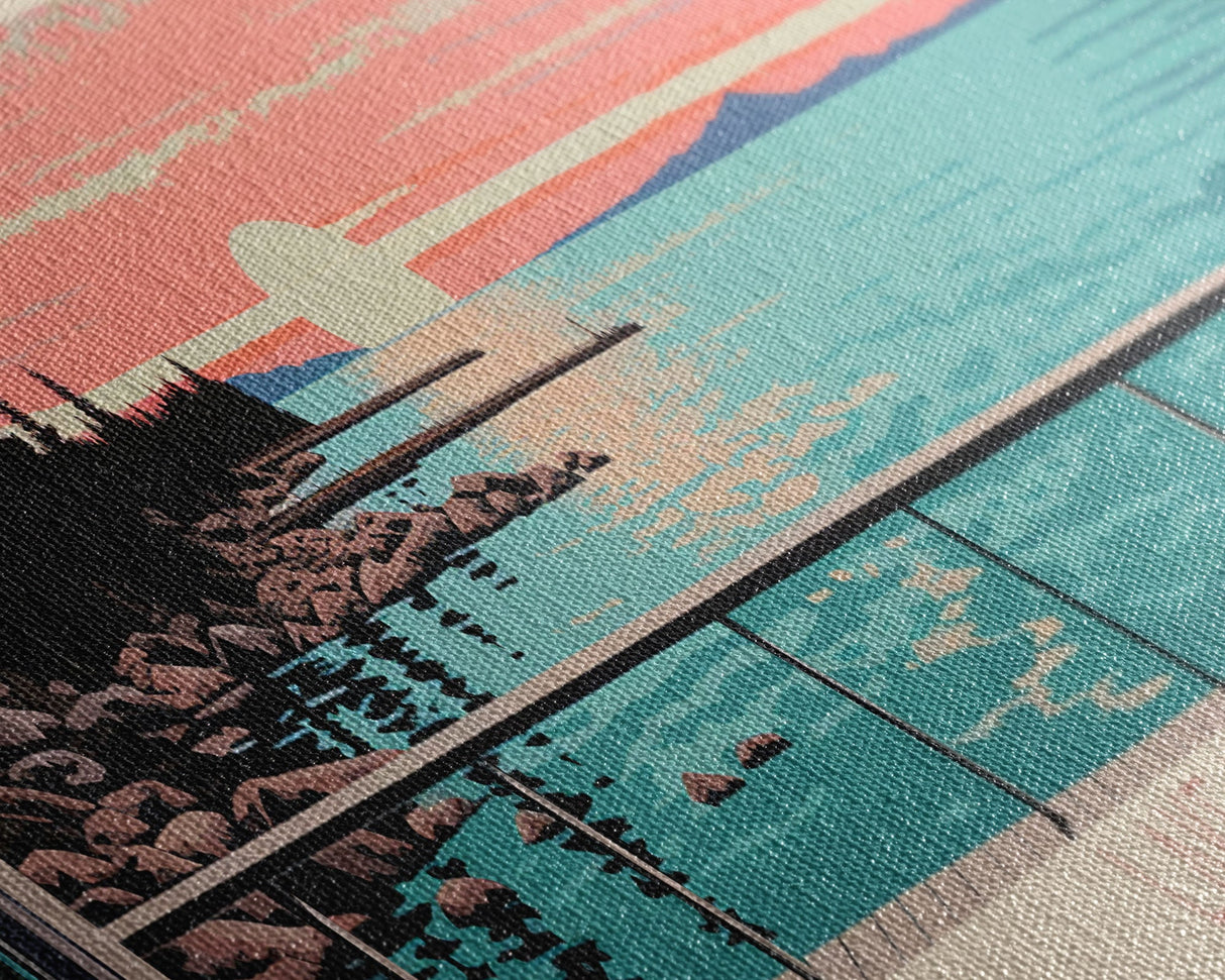 Lake Metigoshe North Dakota Framed Canvas Print, Panoramic Wall Art, Midcentury Modern, Pop Art, Living Room Decor, Travel Poster