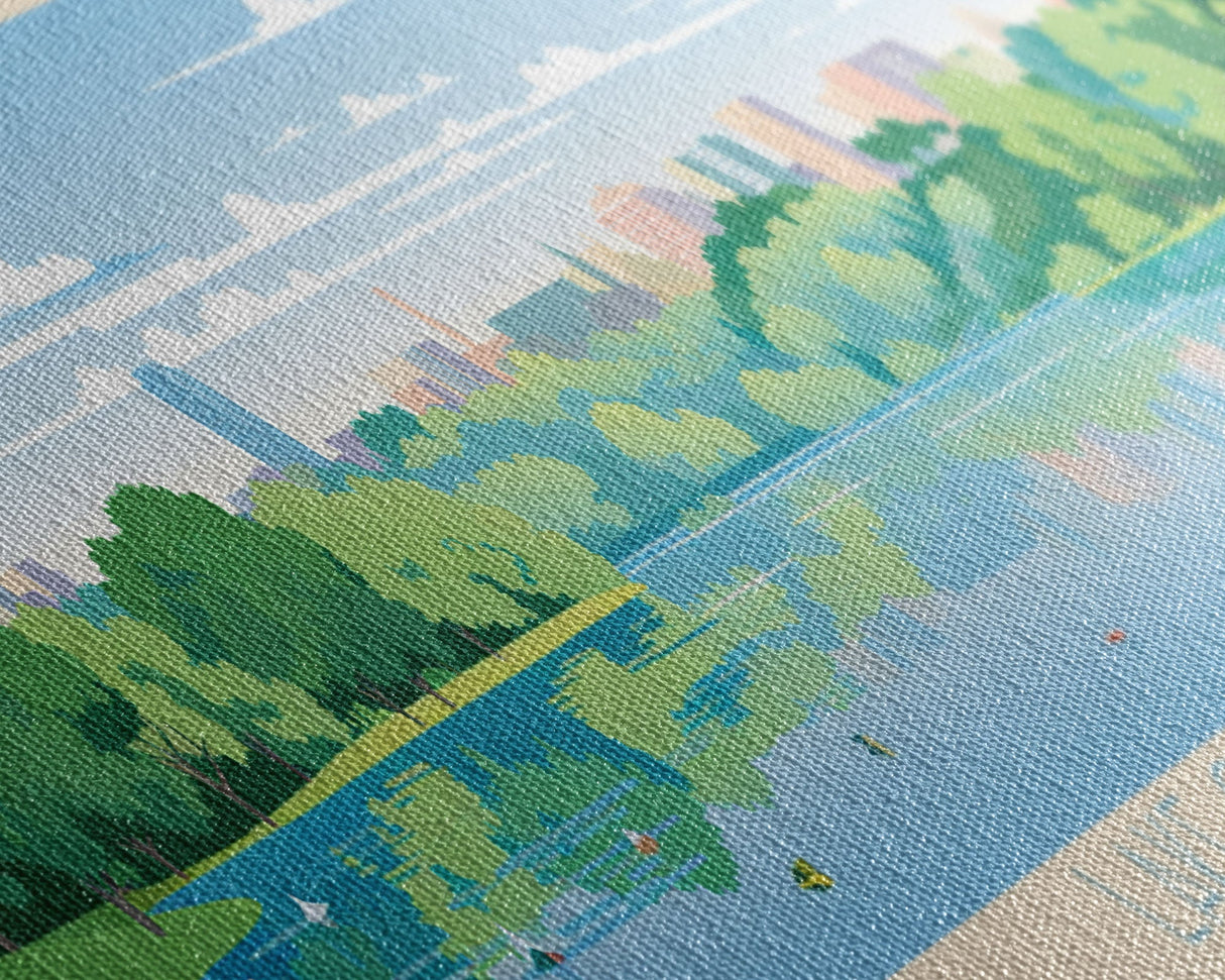 Lake of the Isles Minneapolis Framed Canvas Print, Panoramic Wall Art, Midcentury Modern, Pop Art, Living Room Decor, Travel Poster, Lake House Art