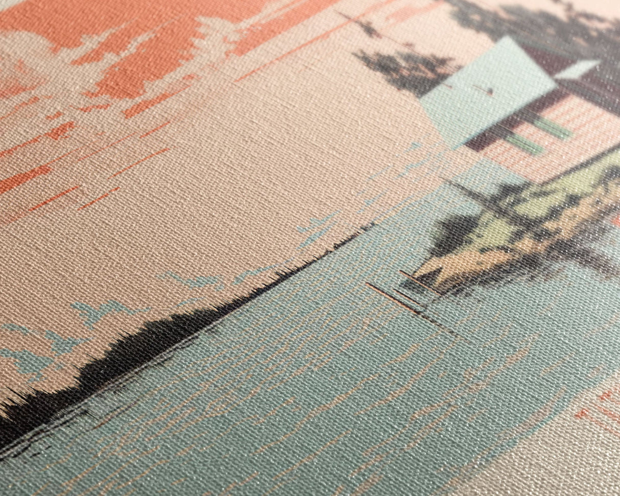 Tatinnai Lake, Nunavut Framed Canvas Print, Lake House Decor, Midcentury Modern Art, Pop Art, Travel Poster, Living Room Wall Art