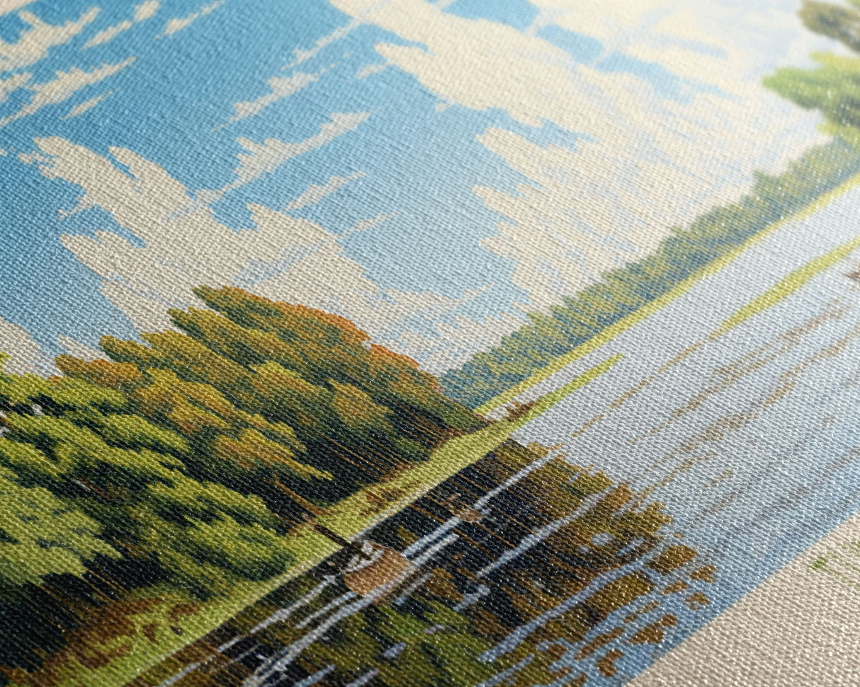 Tunica Lake, Mississippi Framed Canvas Print, Lake House Art, Midcentury Modern Decor, Pop Art, Travel Poster, Bedroom Wall Art