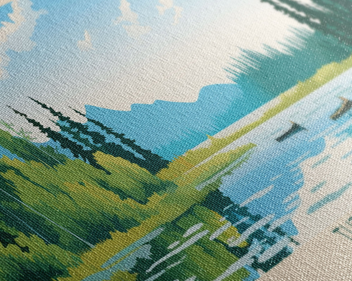 Tutna Lake, Alaska Framed Canvas Print, Lake House Art, Midcentury Modern Decor, Pop Art, Travel Poster, Bedroom Wall Art