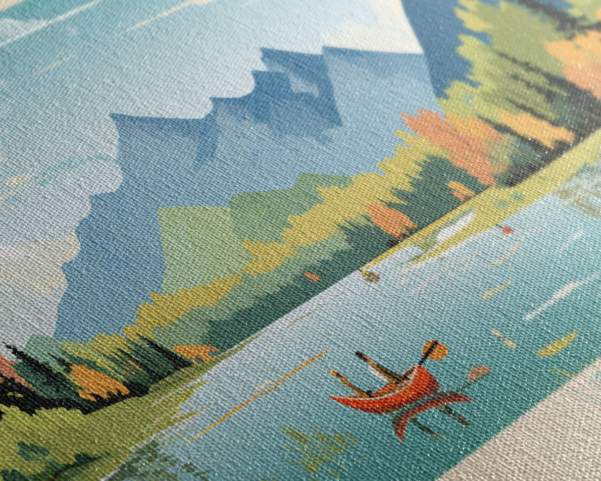 Webb Lake, Maine Framed Canvas Print, Midcentury Modern Lake House Decor, Panoramic Art, Pop Art, Travel Poster, Living Room Wall Art