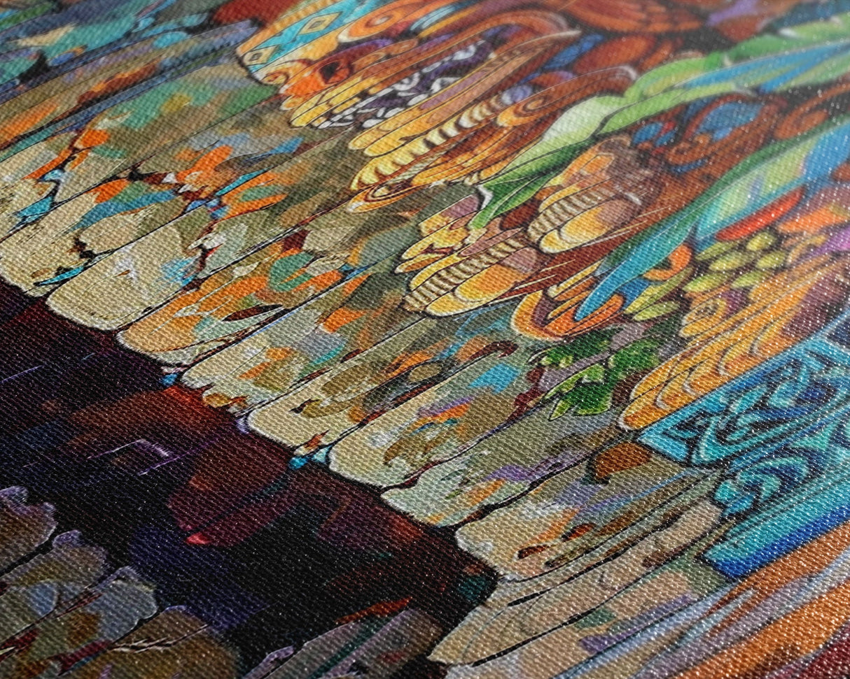 Colorful Tiki Wall Art Print Framed on Canvas, Long Narrow Wall Art for Beach House, Beach Themed Decor, Textured Canvas Painting Printed