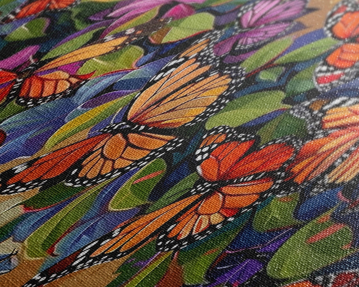 Colorful Butterfly Vertical Framed Canvas Oil Painting, Abstract Botanical Wall Art, Gouache Style Painted Art, Housewarming Gift for Her