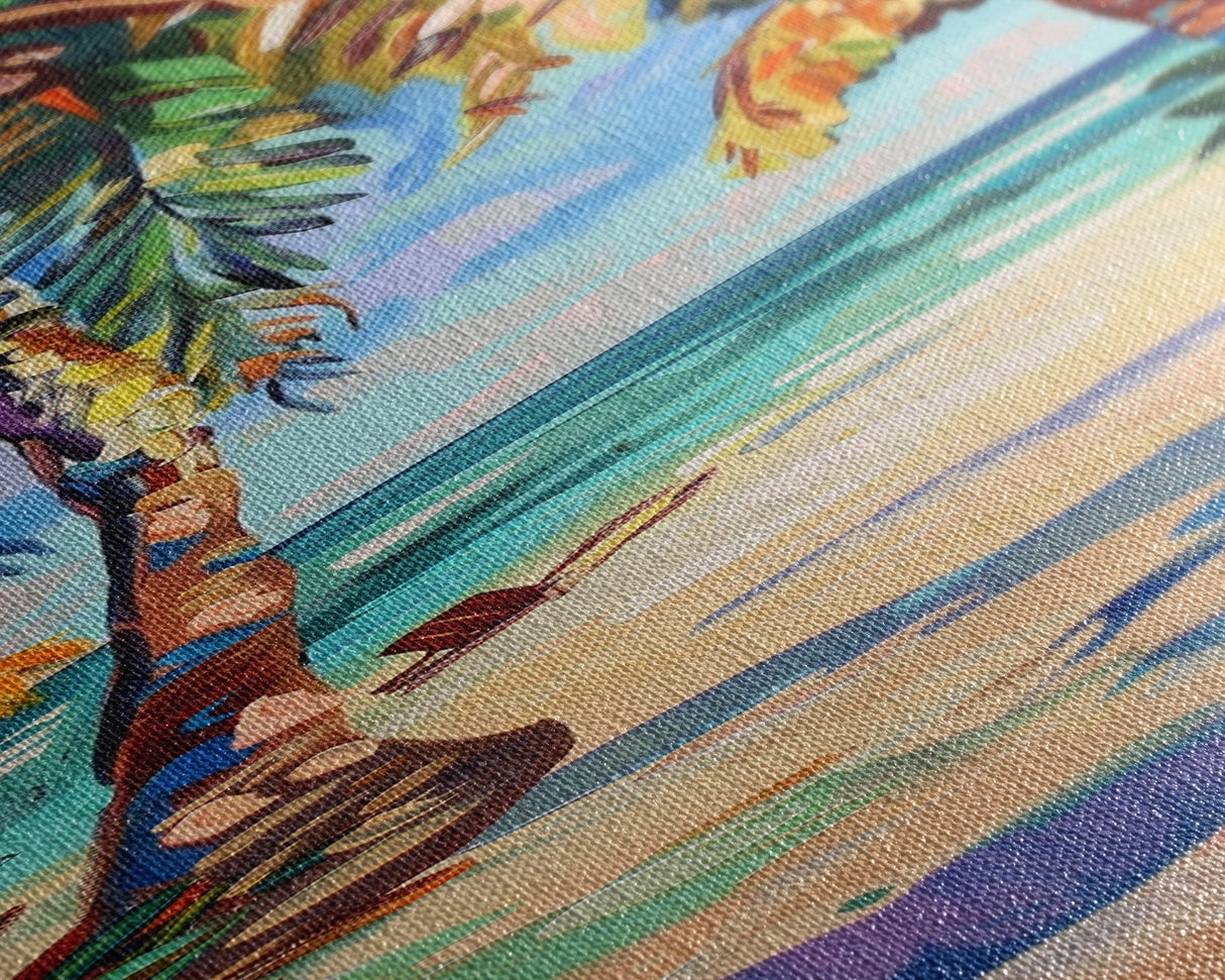 Tropical Wall Art Canvas of Ocean Landscape, Acrylic Gouache Style Canvas Art Framed and Printed, Long and Narrow Modern Abstract Art