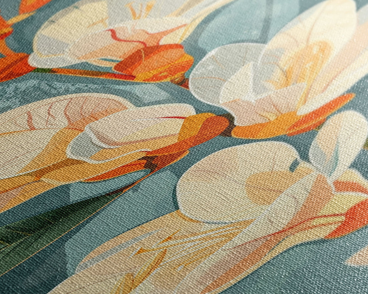 Light Cream Magnolia Blooms On Abstract Background Skinny Art Tall Art Framed Canvas Print Japanese Style Art Ukiyo-e Art Wood Block Print Delicate Decorative