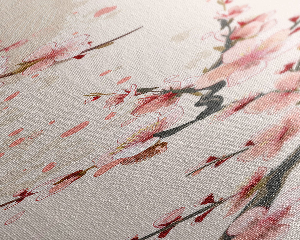 Cherry Blossom Branches On Canvas In Japanese Ukiyo-e Style, Traditional Woodblock Print, Framed Canvas Print, Tall Skinny Japanese Wall Art, Ready To Hang