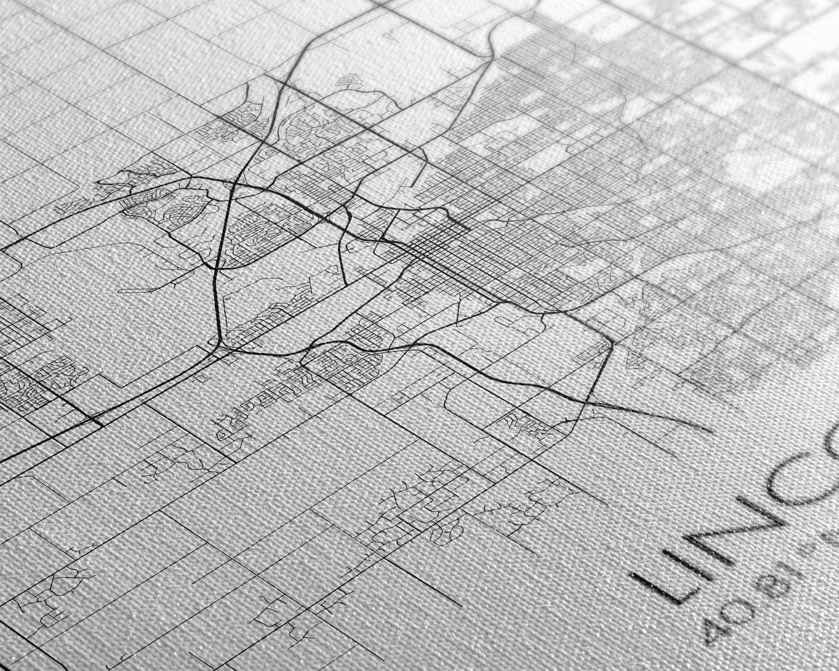 Lincoln Street Map, Nebraska Map, City Map Art, Modern Wall Art, Wall Art, Canvas Print, Travel Wall Decor, Black And White Art, Wife Gift