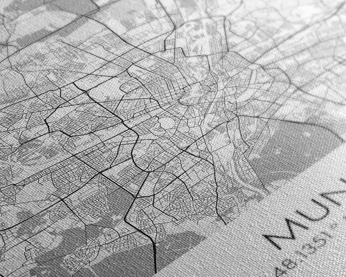 Munich Street Map, Germany Map, Europe City Map Art, Modern Art, Wall Art, Canvas Print, Dorm Wall Décor, Holiday Gift, Travel Wall Print