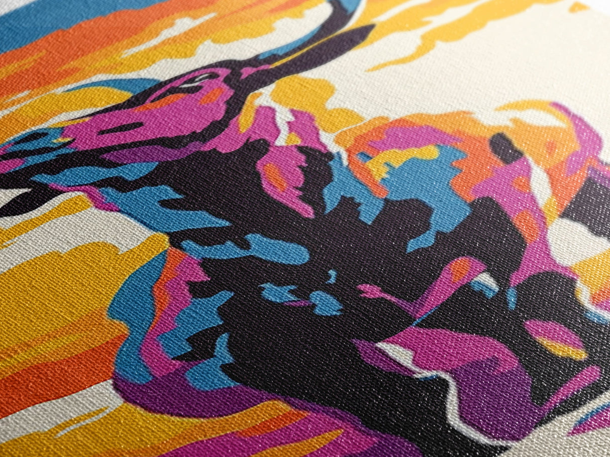 Vibrant Bull Art Framed Canvas Print Colorful Southwest Wall Art, Blotter Art, Chicano Art, Moody Art, Gift Idea, Above Sofa Art