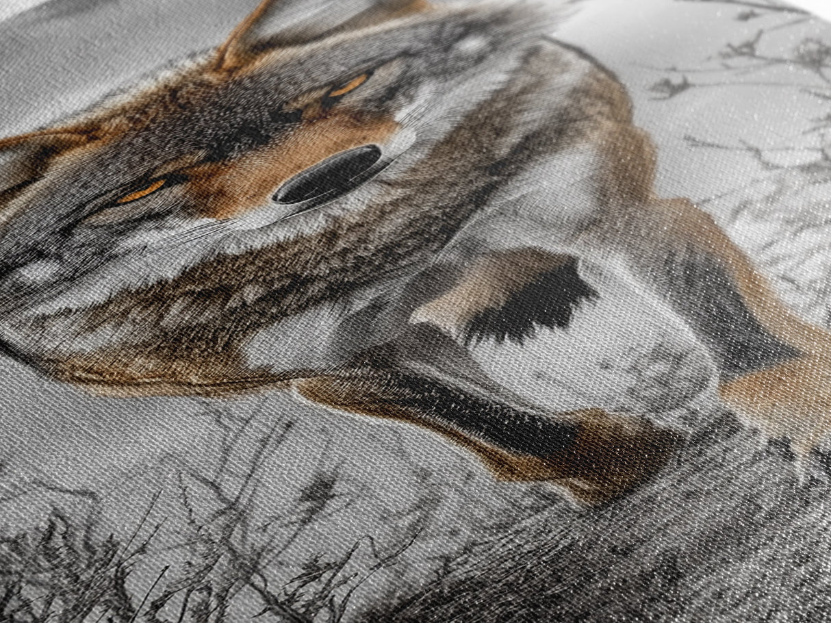 Intense Coyote Stare Framed Canvas Print | Wildlife Wall Art | Rustic Decor | Moody Art | Southwest Wall Art | Above Sofa Art | Gift Idea