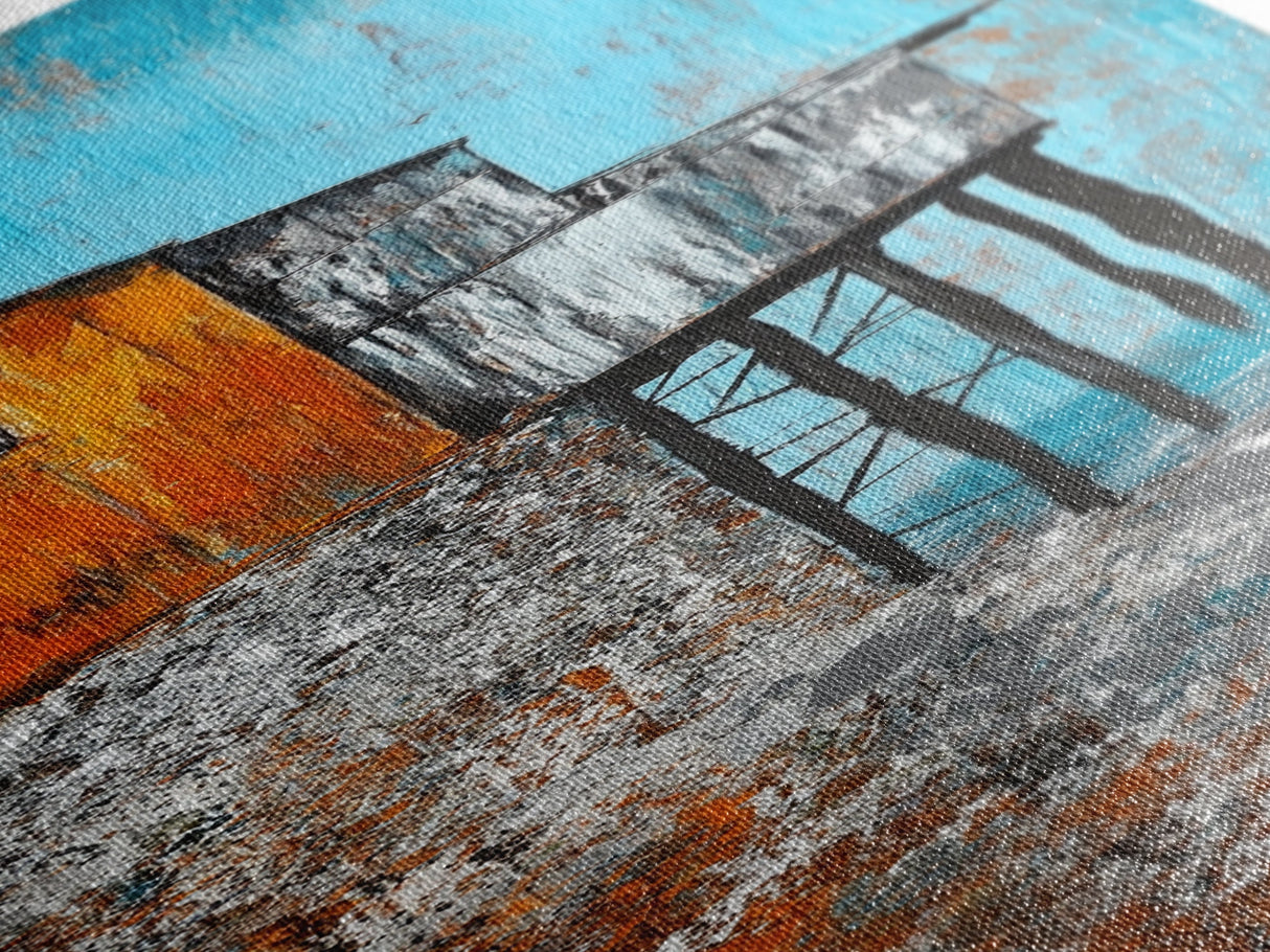 Rustic Stilt House Coastal Canvas Print Coastal Wall Art Nautical Painting Seascape Painting Blue And Green Wall Art Nautical Decor