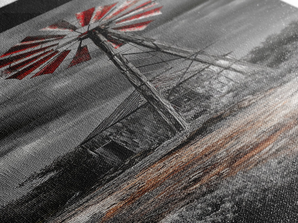 Western Windmill Art, Canvas Print, rustic décor, windmill wall art, farmhouse art, extra wide art, Joshua tree art, southwest wall art