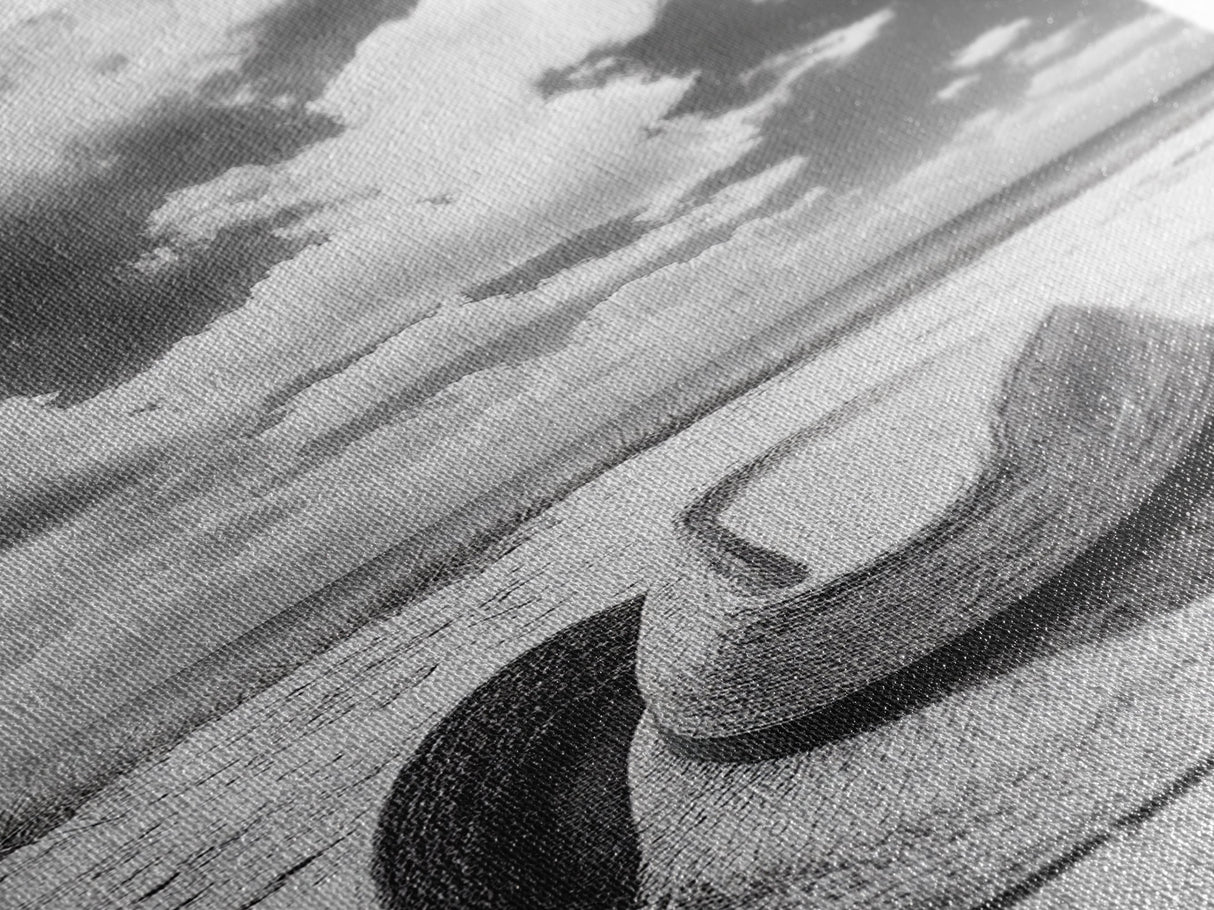 Straw Cowboy Hat, Beach Photography, Framed Canvas Print, Coastal Cowgirl, Wall Art, Rustic Décor, Minimalist Wall Art