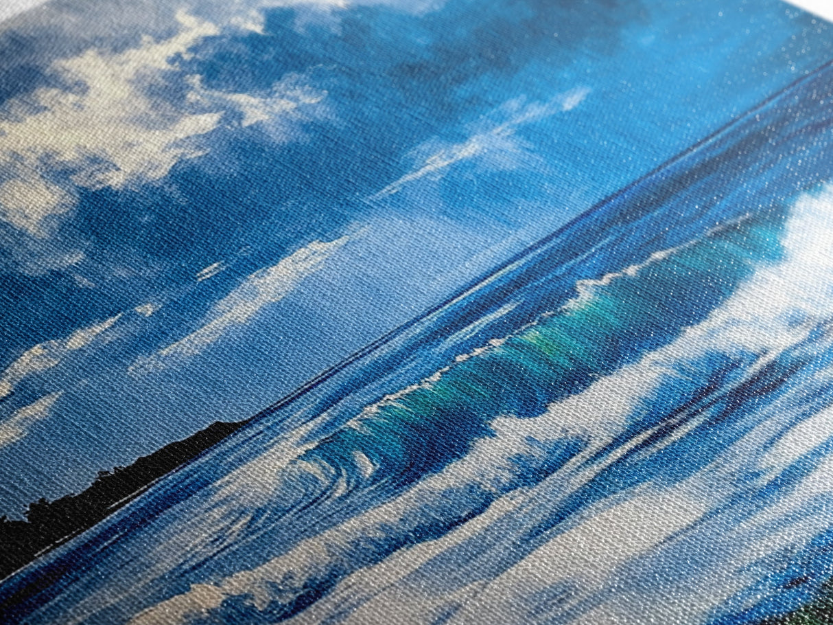 Ocean Waves, coastal decor, nautical painting, blue and green wall art, surf wall art, lake Tahoe art, Framed Canvas Print, panoramic art