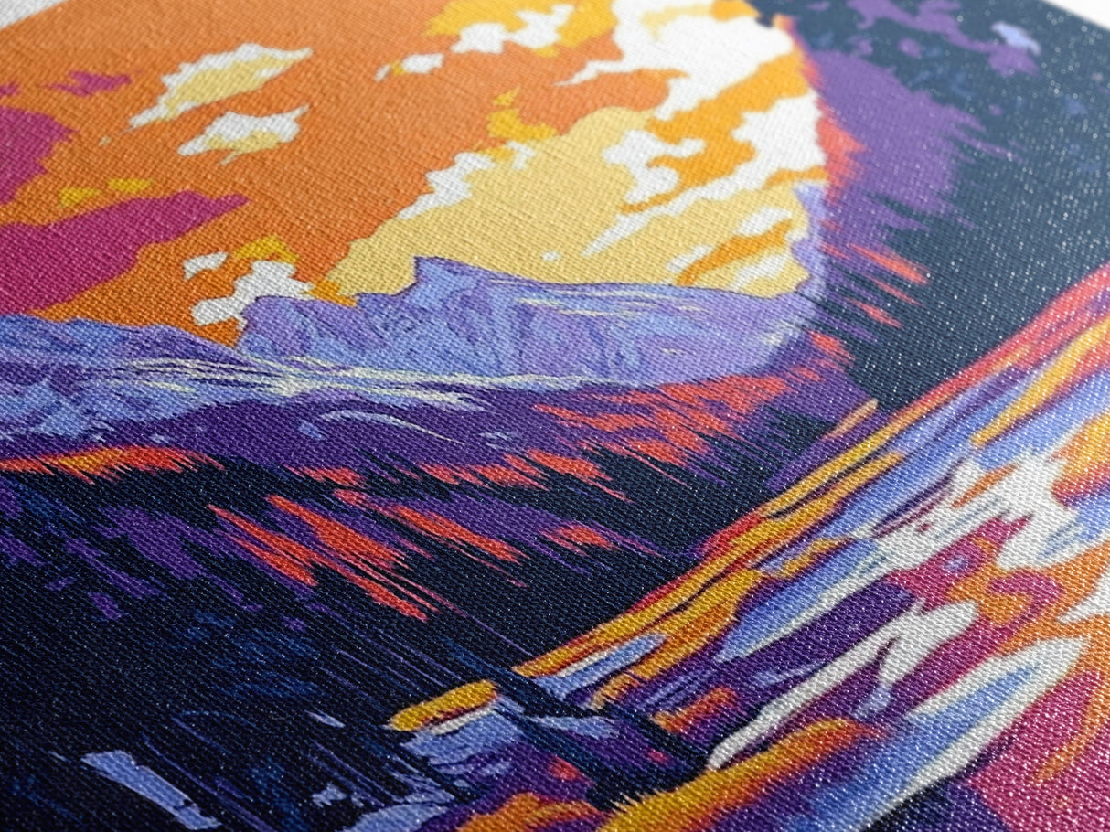 Lake Tahoe Art, mountain painting, scenic sunset print, southwest wall art, panoramic art, extra wide art, framed canvas print