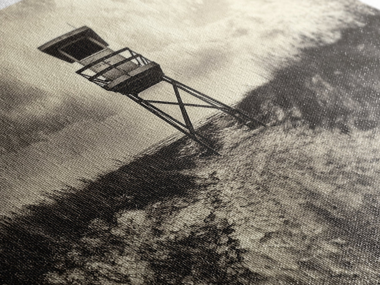 Lifeguard Tower, Coastal Landscape Art, Wabi Sabi Art, Rustic Decor, Moody Art, Nautical Wall Art, Canvas Print