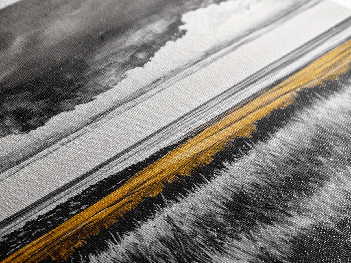 Moody Landscape, dramatic clouds, black and white, gold fields, panoramic art, rustic decor, framed canvas print, extra wide art