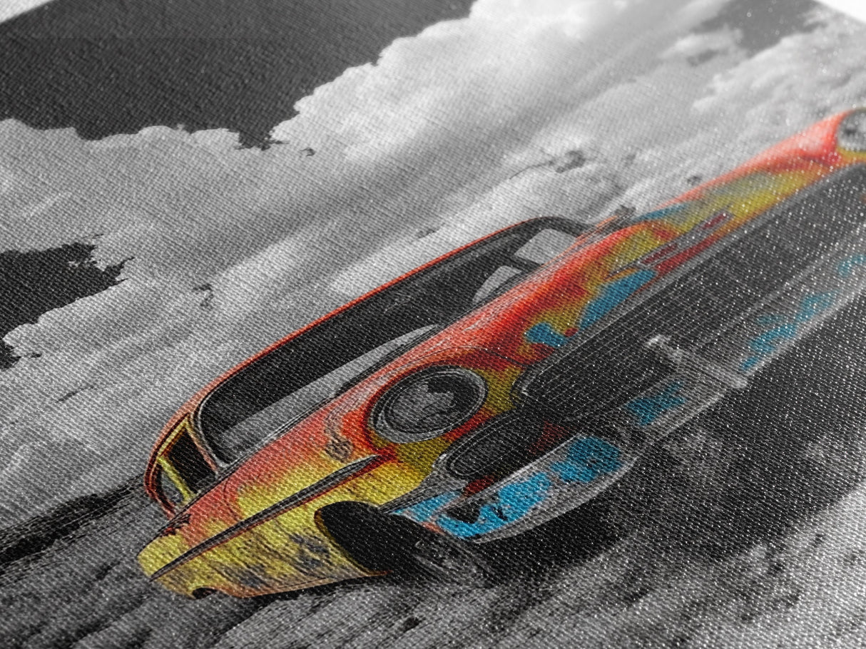 Vintage Car, Custom Car Painting, Graffiti Wall Art, Rustic Art, Old Car Scene, Moody Art, Framed Canvas Print, Landscape Art