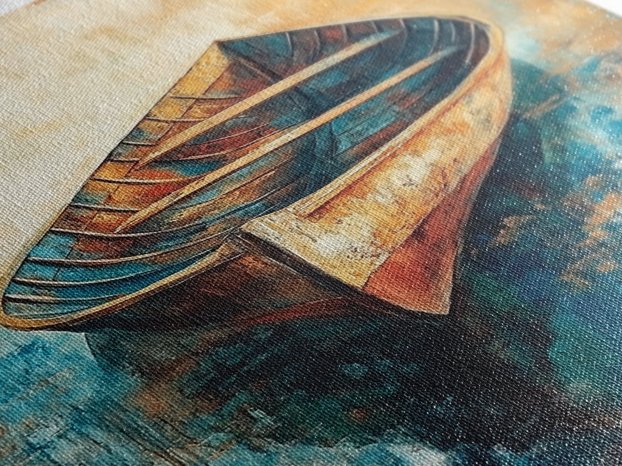 Rustic Rowboat, Nautical Decor, Canvas Print, Seascape Painting, Coastal Wall Art, Rustic Decor, Moody Art, Wabi Sabi Art