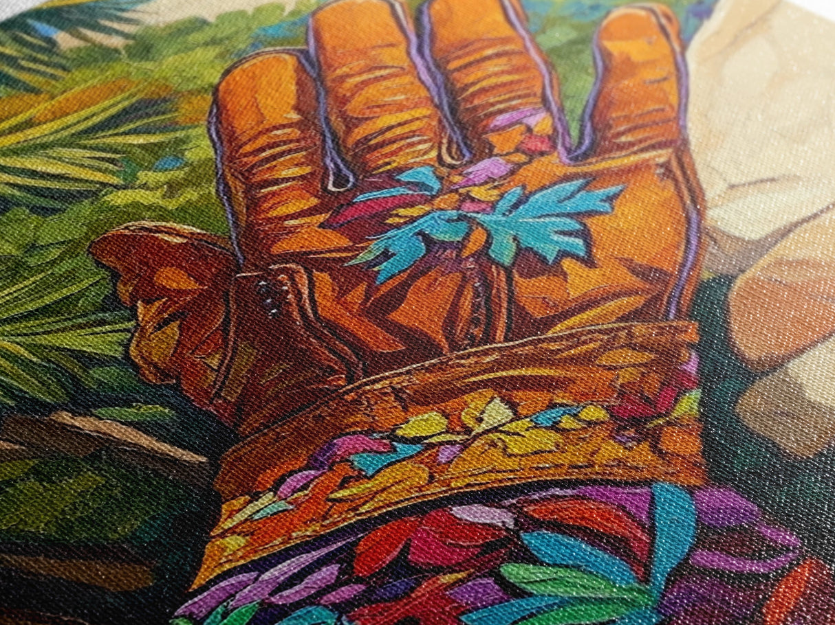 Embroidered Glove, southwest wall art, vintage folk art, botanical prints, rustic art, moody art, unique gift idea, Framed Canvas Print