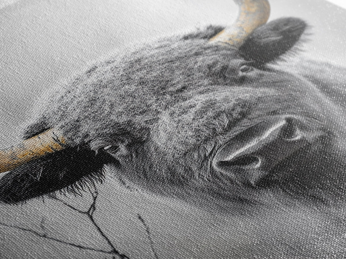 Bison, buffalo art, wildlife painting, framed canvas print, rustic decor, western wall art, moody nature, farmhouse animal art, southwest