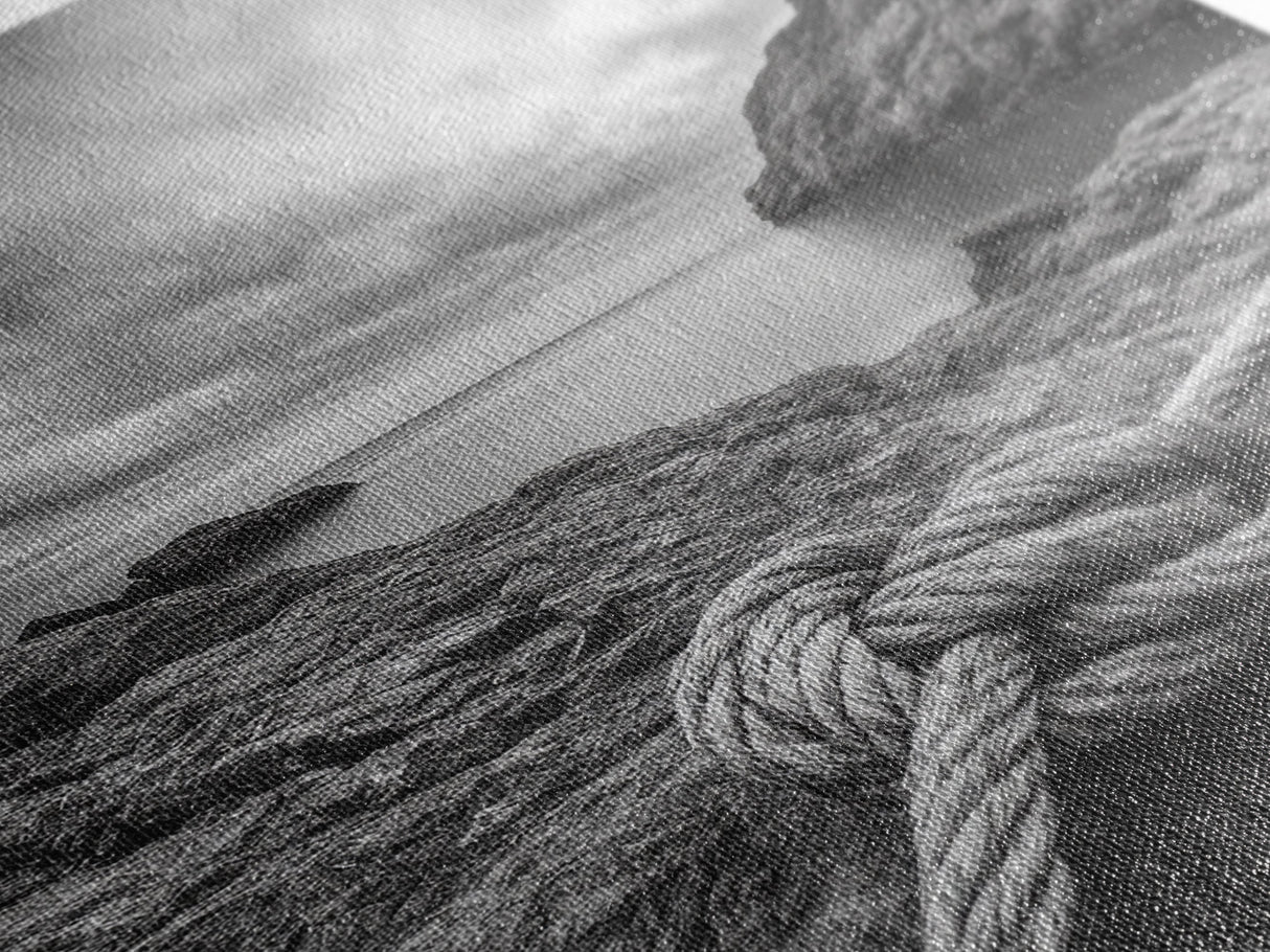 Nautical art, rope knot, coastal decor, moody art, wabi sabi art, rustic photography, living room art, canvas print, panoramic wall art