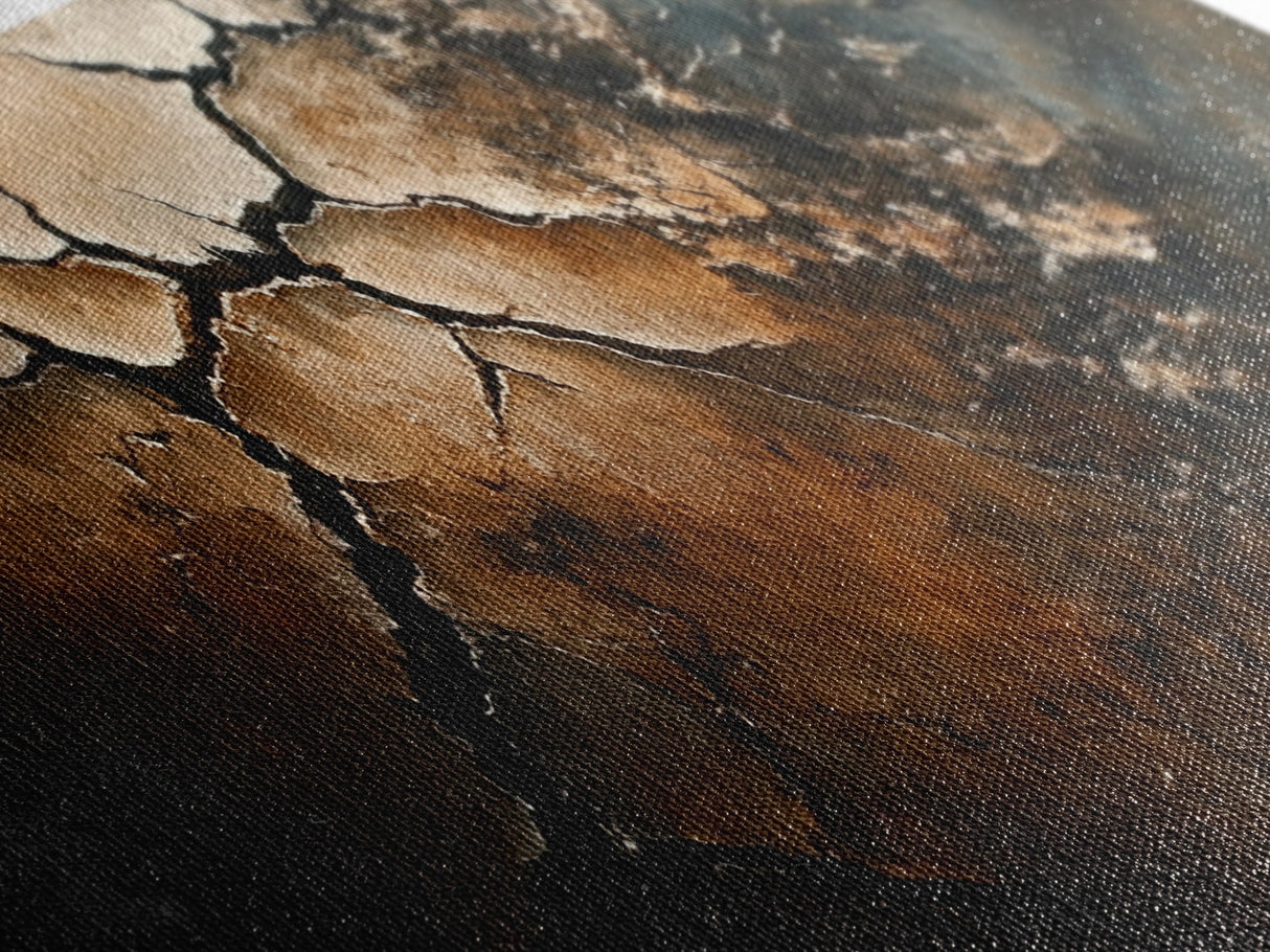 Wabi Sabi Wall Art, Framed Canvas Print, Cracked Earth Painting, Moody Art, Rustic Decor, Extra Wide Art, Abstract Landscape Art, Gift Idea