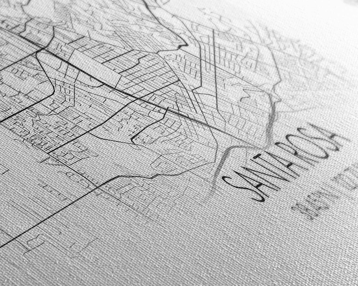 Panoramic Santa Rosa City Map, California Art, Map Print, Minimalist Wall Art, Canvas Art, Housewarming Gift, Street Map Art, Closing Gift