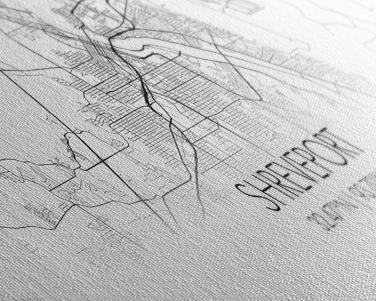 Panoramic Shreveport City Map, Louisiana Art, Map Print, Minimalist Wall Art, Canvas Art, Housewarming Gift, Street Map Art, Closing Gift