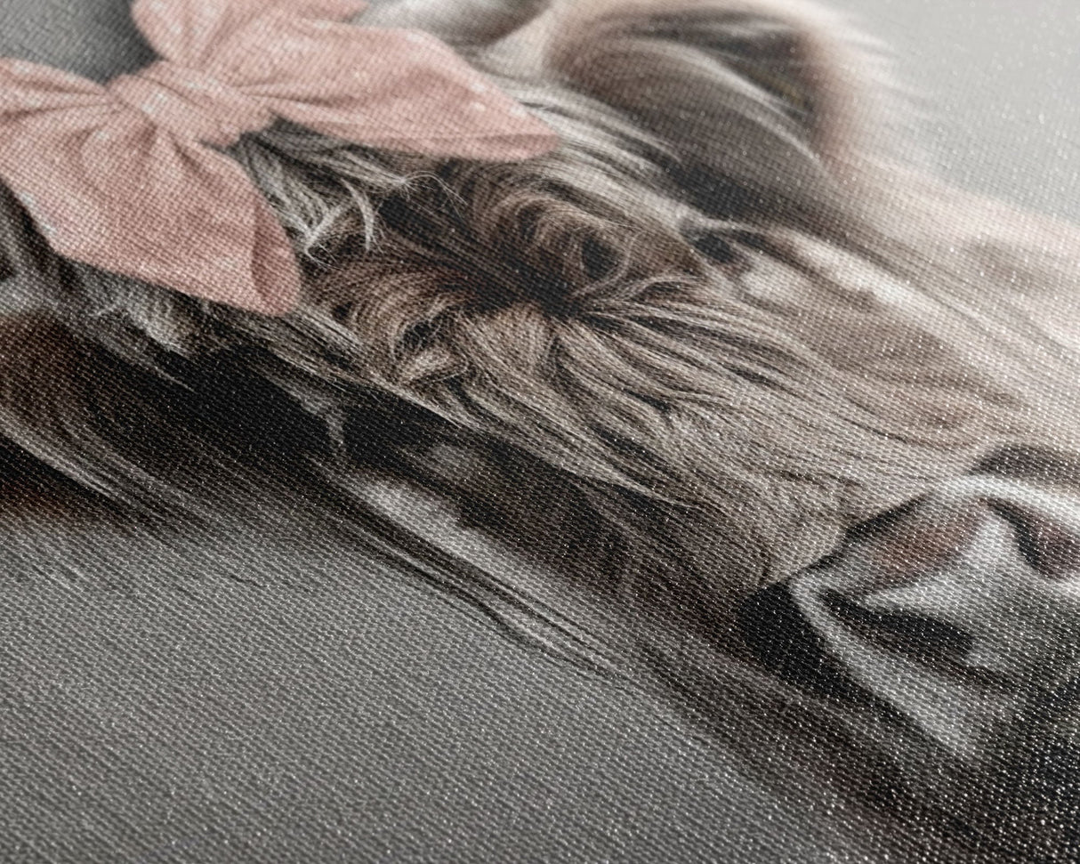 Framed Canvas Print, Cute Highland Cow Wearing A Pink Bowtie, Framed Wall Decor, Rustic Minimalist Farmhouse Decor, Western Art