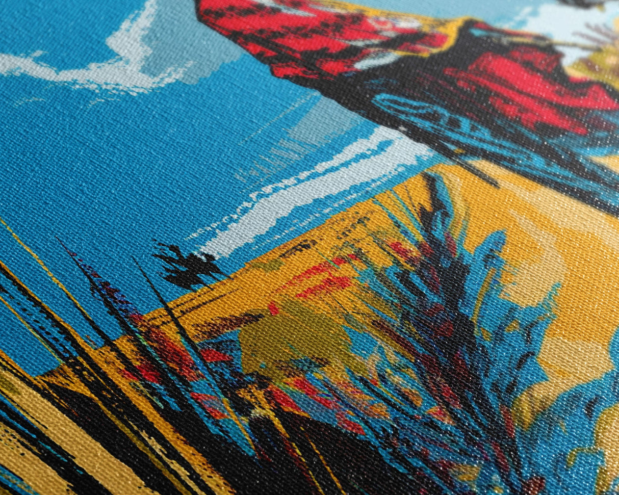 Cowboy Walking Down Desert Road, Perfect Minimalist Art, Framed Canvas Print, Boho Living Room Decor, Western Home Decoration