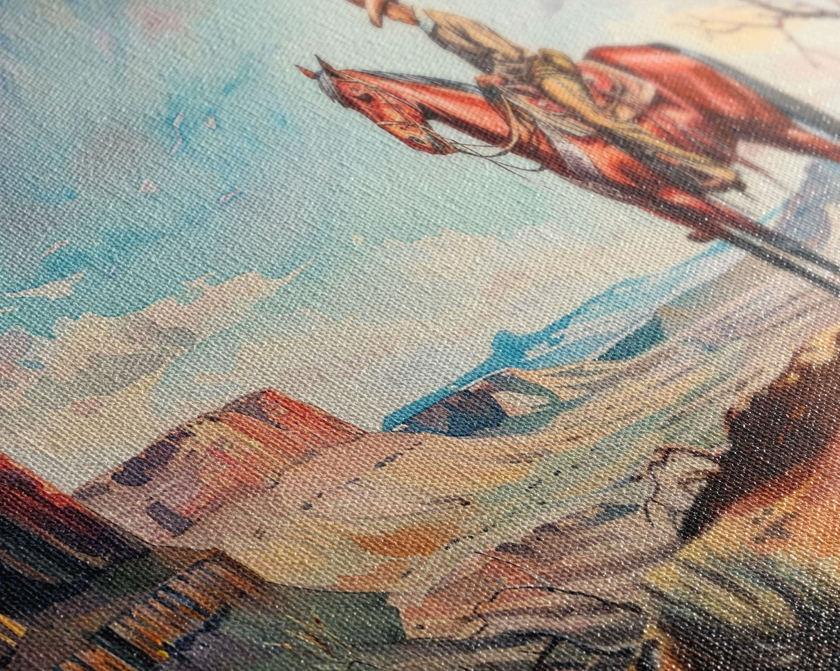 Cowboy on Horse Overlooking Canyon, Majestic Western Art, Framed Canvas Print, Boho Wall Art, Living Room Decor, Home Decoration