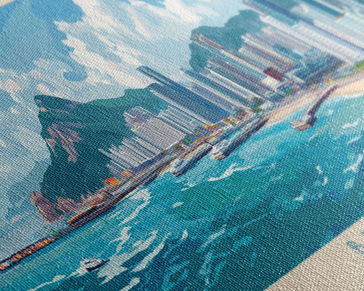 Busan, South Korea Travel Poster Panoramic Canvas Print, Busan, South Korea Painting, South Korea Art, Busan Travel Art, Guest Room Painting