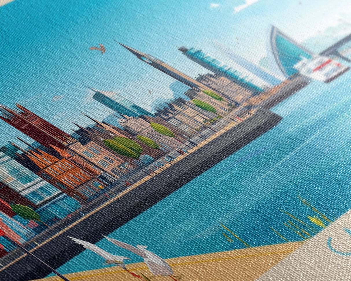 Cardiff, Wales Travel Poster Panoramic Canvas Print, Cardiff, Wales Painting, Wales Art, Cardiff Travel Art, Guest Room Painting