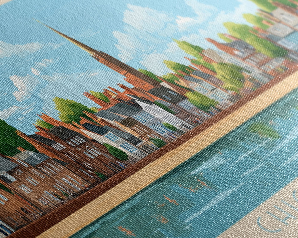 Chichester, England Panoramic Travel Poster Canvas Print, Chichester, England Painting, England Art, Chichester Panoramic Travel Art, Travel Painting