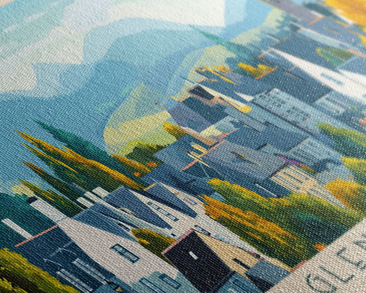 Panoramic Travel Poster Glenrothes, Scotland Canvas Print, Glenrothes, Scotland Painting, Scotland Art, Glenrothes Travel Art, Guest Room Painting