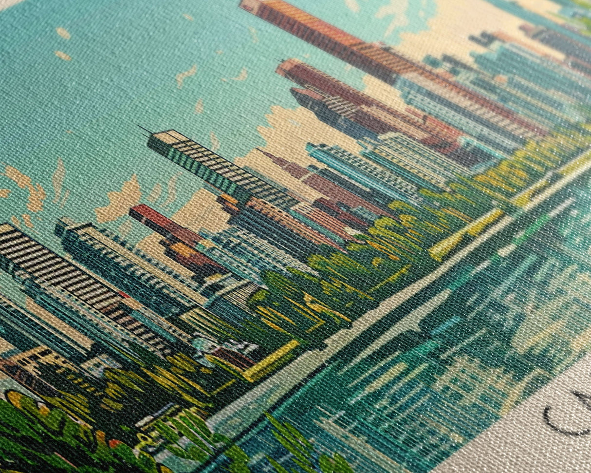 Calgary, Canada Panoramic Canvas Print, Calgary, Canada Painting, Canada Art, Calgary Travel Poster, Travel Art, Guest Room Painting